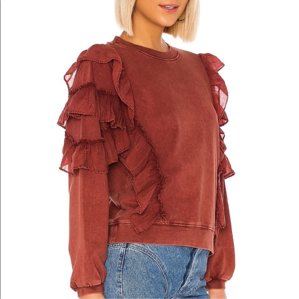 TULAROSA Cat Ruffle Sweater Pullover Crewneck Sweatshirt Rust Size Small